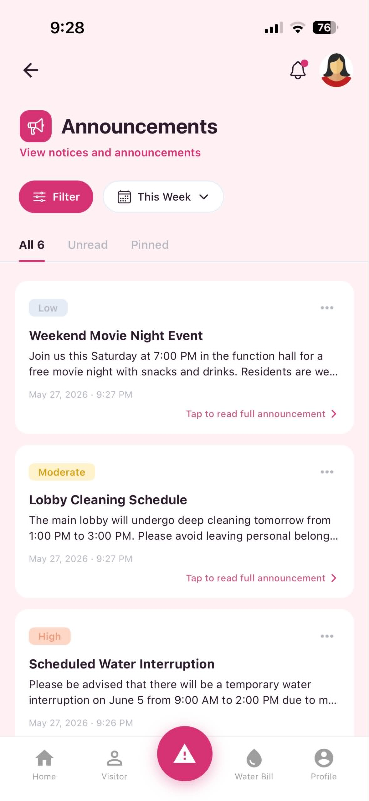 DormEase App - Announcements